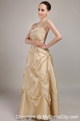 Champagne Spaghetti Straps Taffeta Evening Dress with Beading