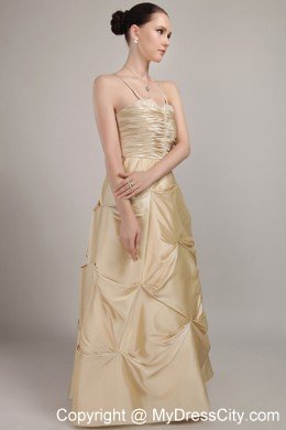 Champagne Spaghetti Straps Taffeta Evening Dress with Beading