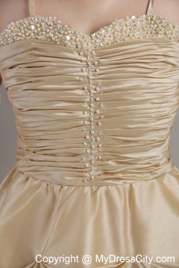 Champagne Spaghetti Straps Taffeta Evening Dress with Beading