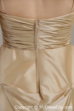 Champagne Spaghetti Straps Taffeta Evening Dress with Beading