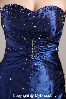 Navy Blue A-line Taffeta Beading and Pick-ups Evening Dress