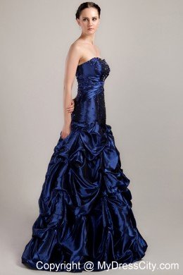 Navy Blue A-line Taffeta Beading and Pick-ups Evening Dress