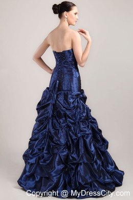 Navy Blue A-line Taffeta Beading and Pick-ups Evening Dress