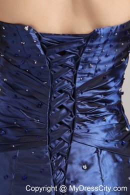 Navy Blue A-line Taffeta Beading and Pick-ups Evening Dress