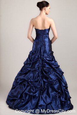 Navy Blue A-line Taffeta Beading and Pick-ups Evening Dress