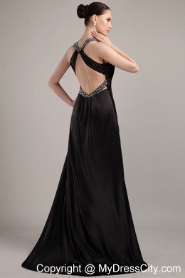 Beaded V-neck Black Silt Criss Cross Evening Formal Gowns