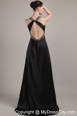 Beaded V-neck Black Silt Criss Cross Evening Formal Gowns