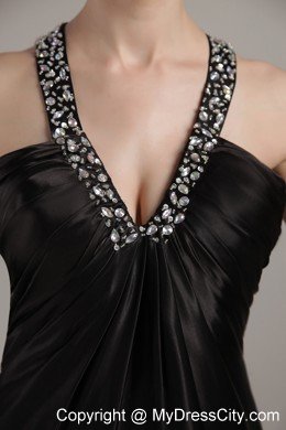 Beaded V-neck Black Silt Criss Cross Evening Formal Gowns