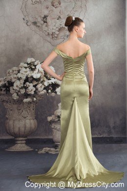 Olive Green Column Off the Shoulder Silt Prom Evening Dress