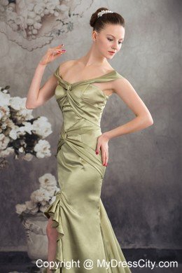 Olive Green Column Off the Shoulder Silt Prom Evening Dress