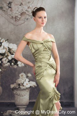 Olive Green Column Off the Shoulder Silt Prom Evening Dress