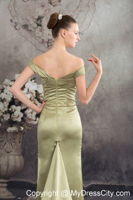 Olive Green Column Off the Shoulder Silt Prom Evening Dress