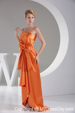 Bowknot Brush Train Spaghetti Straps Orange Evening Dress