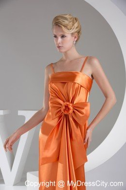 Bowknot Brush Train Spaghetti Straps Orange Evening Dress