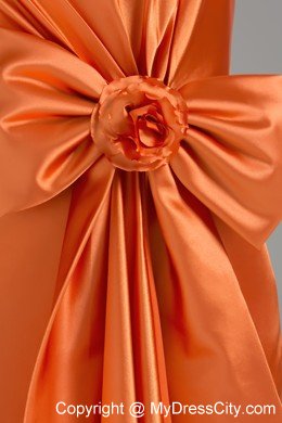 Bowknot Brush Train Spaghetti Straps Orange Evening Dress