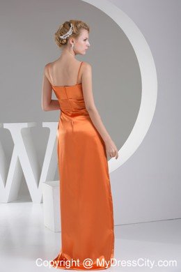 Bowknot Brush Train Spaghetti Straps Orange Evening Dress