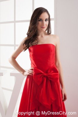 Strapless Bowknot Brush Train Taffeta Evening Dress in Red