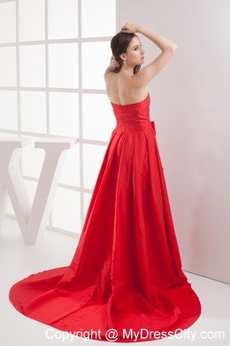 Strapless Bowknot Brush Train Taffeta Evening Dress in Red