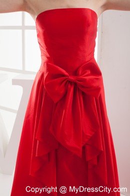 Strapless Bowknot Brush Train Taffeta Evening Dress in Red