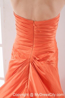 Halter Top Ruches Orange Court Train Evening Party Dresses