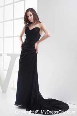 Sweetheart Black Brush Train A-line Evening Dress with Ruches