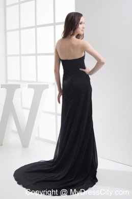 Sweetheart Black Brush Train A-line Evening Dress with Ruches