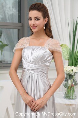 Grey Ruches Beading A-line Cap Sleeves Prom Evening Dress