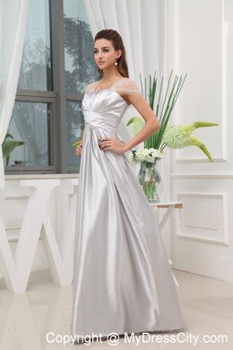 Grey Ruches Beading A-line Cap Sleeves Prom Evening Dress