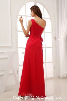 Chiffon Red Column long Evening Dress with One Shoulder