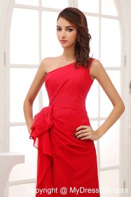 Chiffon Red Column long Evening Dress with One Shoulder