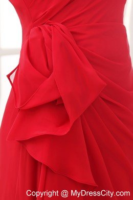 Chiffon Red Column long Evening Dress with One Shoulder