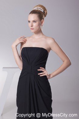 Column Strapless Ruches Evening Formal Gowns in Black