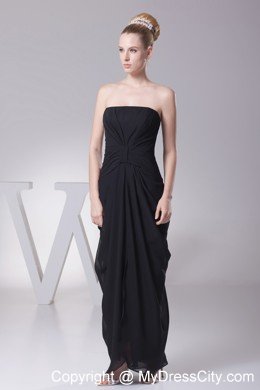 Column Strapless Ruches Evening Formal Gowns in Black