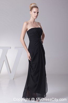 Column Strapless Ruches Evening Formal Gowns in Black