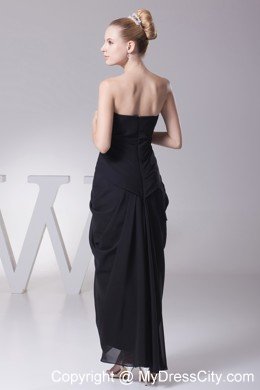 Column Strapless Ruches Evening Formal Gowns in Black