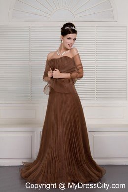 Brown Prom Organza Pleats Brush Train Evening Dress