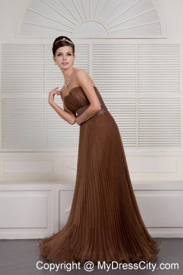 Brown Prom Organza Pleats Brush Train Evening Dress