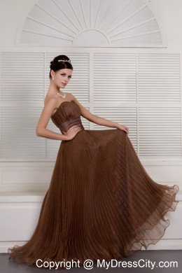 Brown Prom Organza Pleats Brush Train Evening Dress