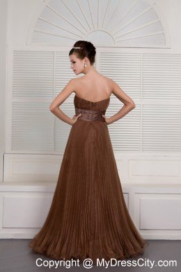 Brown Prom Organza Pleats Brush Train Evening Dress