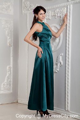 Peacock Green Ankle-length Beading Scoop Evening Dress