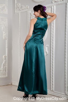 Peacock Green Ankle-length Beading Scoop Evening Dress