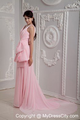 Baby Pink V-neck Homecoming Dress with Beading and Court