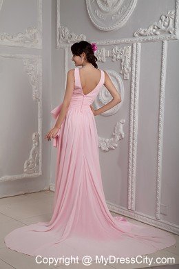 Baby Pink V-neck Homecoming Dress with Beading and Court