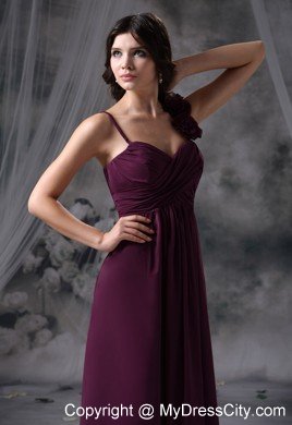 Flowers Ruche and Straps Decorate Dark Purple Homecoming Dress