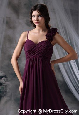 Flowers Ruche and Straps Decorate Dark Purple Homecoming Dress