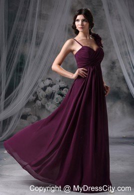 Flowers Ruche and Straps Decorate Dark Purple Homecoming Dress