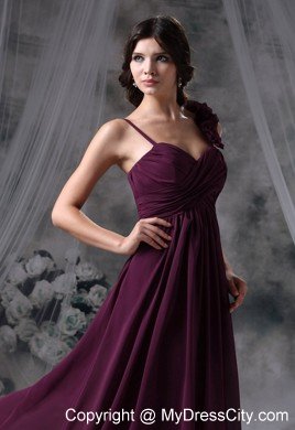 Flowers Ruche and Straps Decorate Dark Purple Homecoming Dress