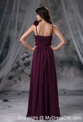 Flowers Ruche and Straps Decorate Dark Purple Homecoming Dress