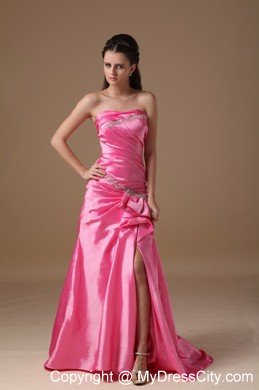 Hot Pink Column Beaded Homecoming Dress Strapless Design