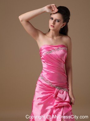 Hot Pink Column Beaded Homecoming Dress Strapless Design